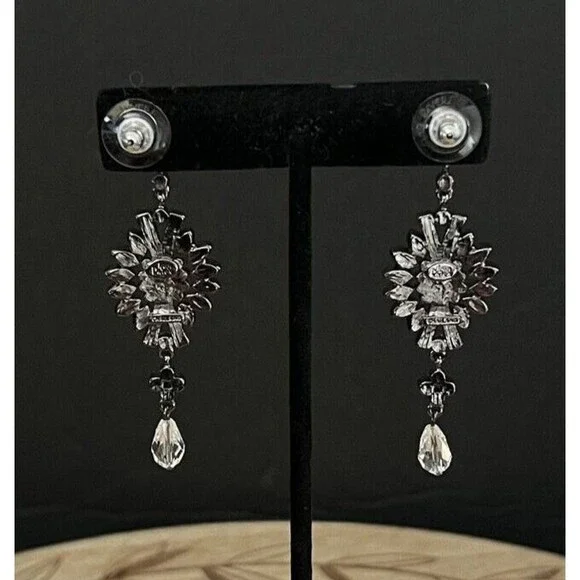 Vtg Joan Rivers Classics Collection Rhinestone Dangle Drop Pierced Earrings - Picture 5 of 9